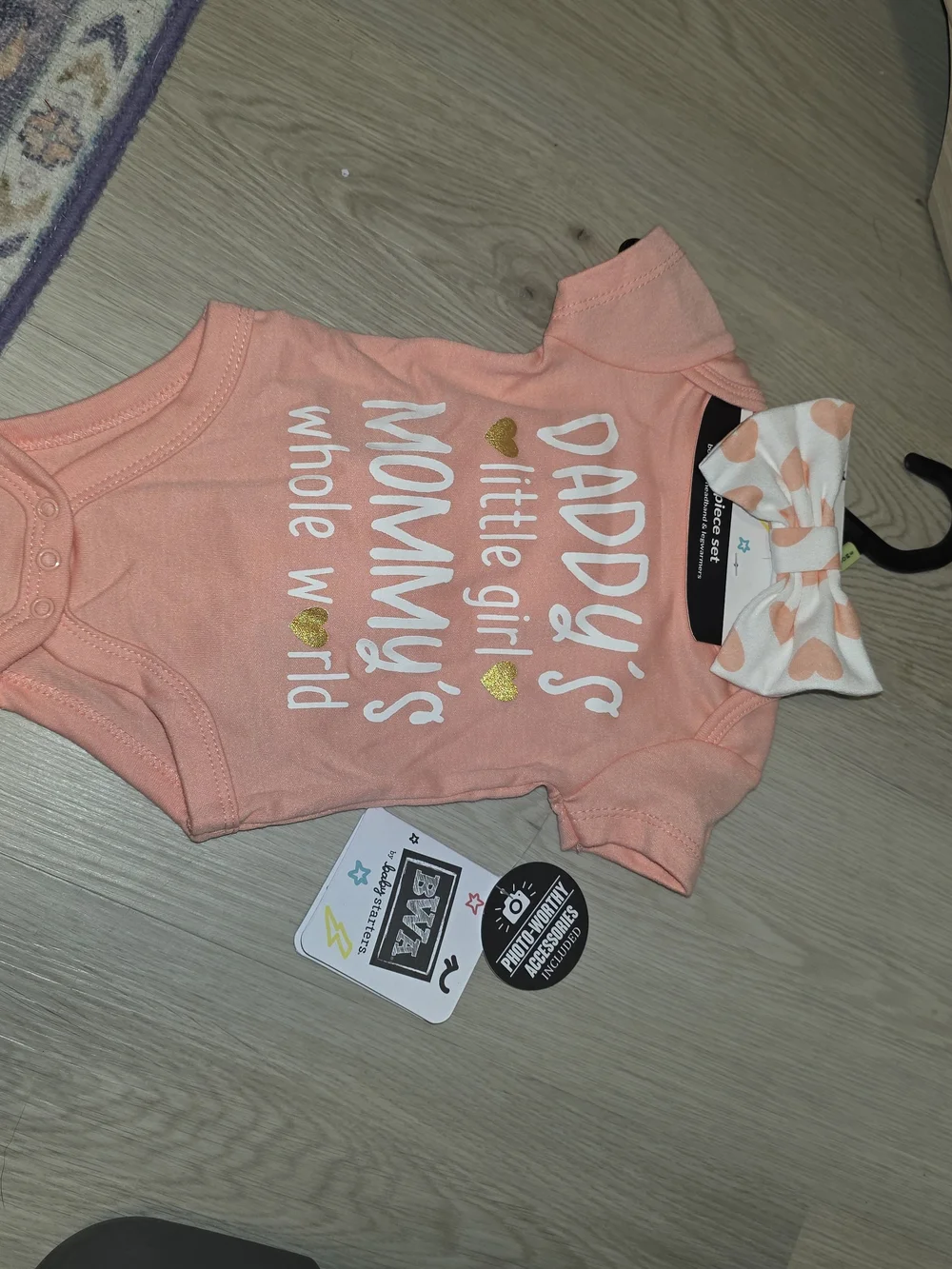 Daddy's Little Girl Peach Baby Onesie with Bow